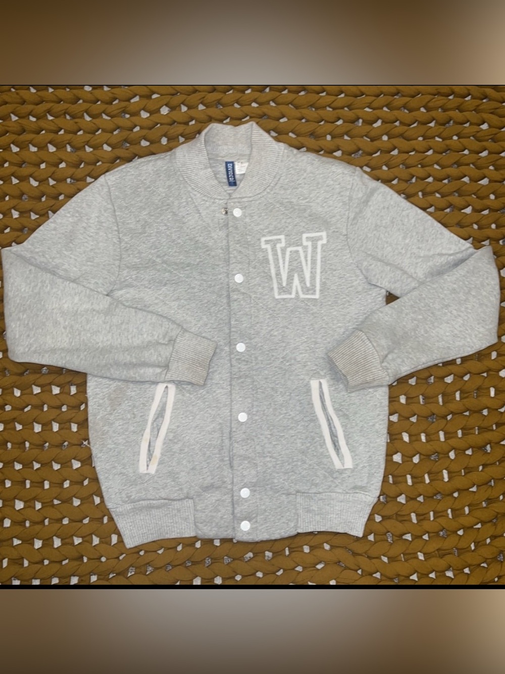 Mens Gray Knit Varsity Jacket